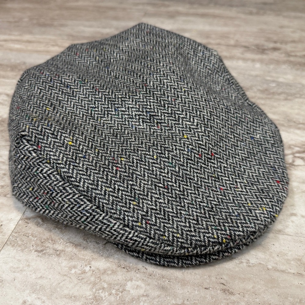 Scala Classica Grey Herringbone Wool Blend Newsboy Flat Cap Hat Mens XL